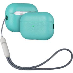 Lopie for AirPods Pro 3 Leather Case Cover, Air Pods Pro Protective Hard Shell Cover Fully-Wrapped with Goat Leather - Handmade for AirPods Pro 3rd Generation Case - Cyan Blue