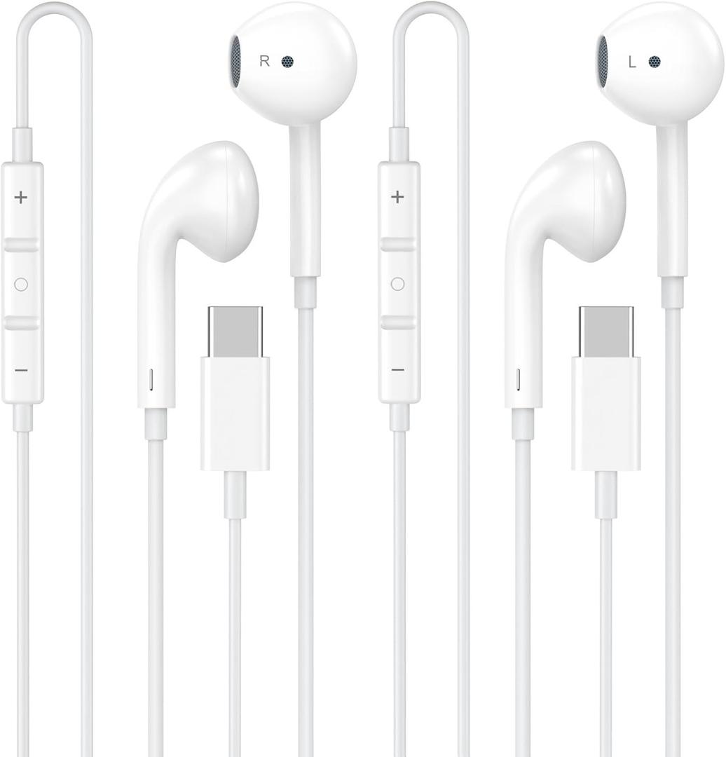 [Apple MFi Certified] USB C Headphones for iPhone 17 16 15, 2 Pack Wired Headphones USB C with Built-in Remote to Control Music, Phone Calls, and Volume for iPhone 17 16 15 Pro Max, Galaxy, Pixel