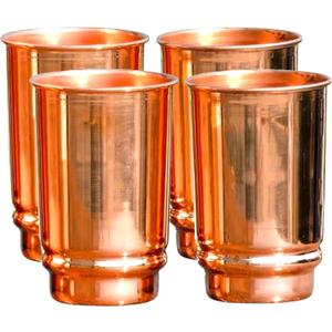 Pure Copper Tumblers Set of 4 | 350ml (11.8oz) | Handmade Ayurvedic Drinkware for Health & Wellness | Travel Copper Cups