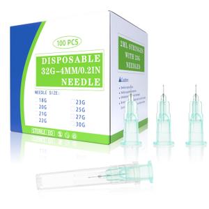 100Pack 32 Gauge 0.2 inch(4mm) Needle with Cap Luer Lock Industrial Accessories Needles for Scientific Labs, Measuring and Refilling, Individually Wrapped