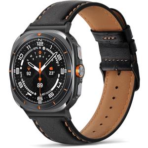 Tasikar Leather Bands Compatible with Samsung Galaxy Watch Ultra 47mm (2025/2024), Genuine Leather Strap Compatible with Samsung Galaxy Watch Ultra 47mm (2025/2024), Black