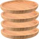 4 Pack 8 Inch Bamboo Plant Saucer, Round Bamboo Serving Tray, Wood Plant Drip Trays for Pots Indoor Outdoor Succulent Flower