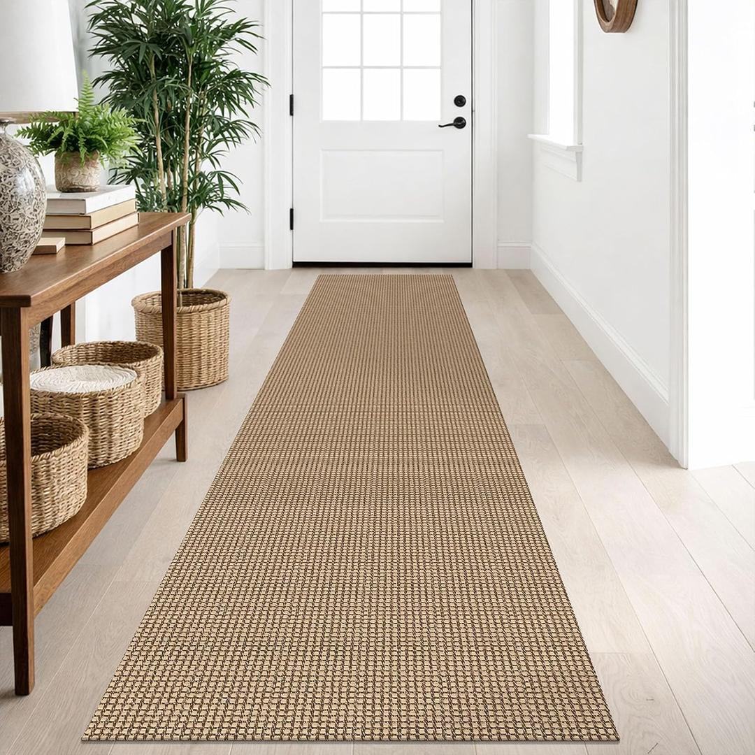 IOHOUZE Washable Runner Rug 2x10 Non Slip Rubber Backed Long Hallway Runner Entryway Runner Indoor, Kitchen Rugs Woven Cotton Floor Carpet for Hall Entrance, Orange/Tan/Brown