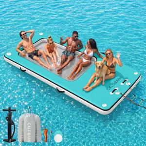 CALOBANA Inflatable Floating Dock with Mesh Detachable Ladder for Lake Pool Size: Dock&Mesh (12 × 6ft )