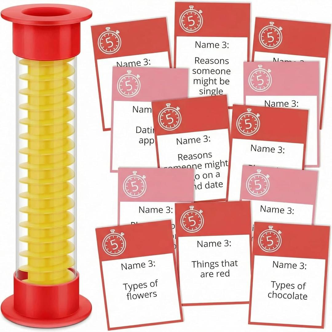 Valentine Galentine's Day Party 5 Second Game with 72 Cards and 5 Second Hourglass Valentine's Day Galentine Night Party Card Game for Adult Family Friends