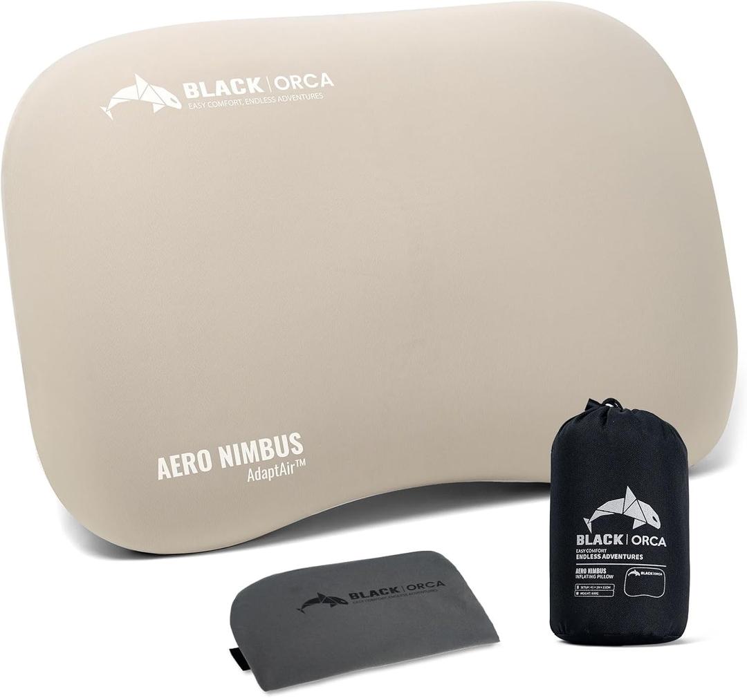 Camping Pillow with 2PC Removable Cover, Inflatable Memory Foam Travel Pillows Backpacking Pillow for Outdoor Camp, Travel, Hiking (Deep Gray)