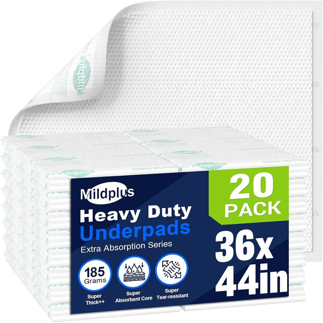 Heavy Duty Underpads 36x44 Super Sized Chucks Pads 185 Grams Disposable Bed Pads with Strength Cloth Backing Extra Absorption for Incontinence (20 Count, Discreet Packaging)