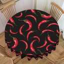 Chili Pepper Round Tablecloth 60 Inch Red Hot Chili Pepper Black Washable Table Cloth Circle Table Cover Decor for Home Kitchen Dining Party Patio