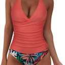 SUUKSESS Women Sexy Halter Tankini Bathing Suits Slimming Tummy Control High Waisted Swimsuits 2 Piece (L)