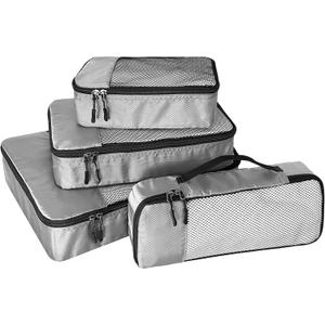 4-Piece Packing Cubes Travel Accessories Set for Suitcases - Luggage Organizer Bags with Double Zipper - Mesh Top - Small/Medium/Large/Slim - Grey