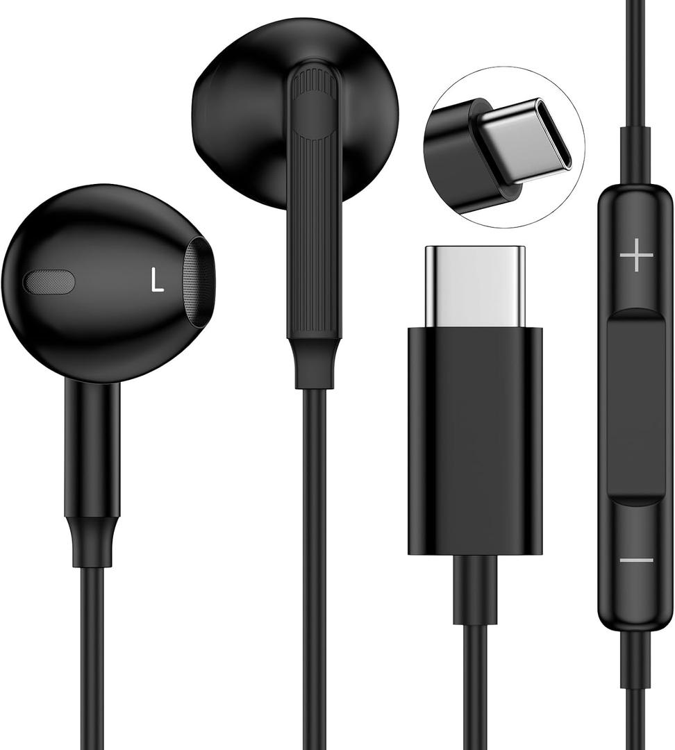 Flecom. Type C Earbuds Wired Earphones Wired Headphones USB C for Samsung Galaxy A17/A16 5G/S25 FE/S25 Ultra/S25 Plus/S24FE/S23FE/A56/A36/S22, iPhone 17/16e/16 Plus/Pro Max, Pixel 9, with Mic&Remote Control