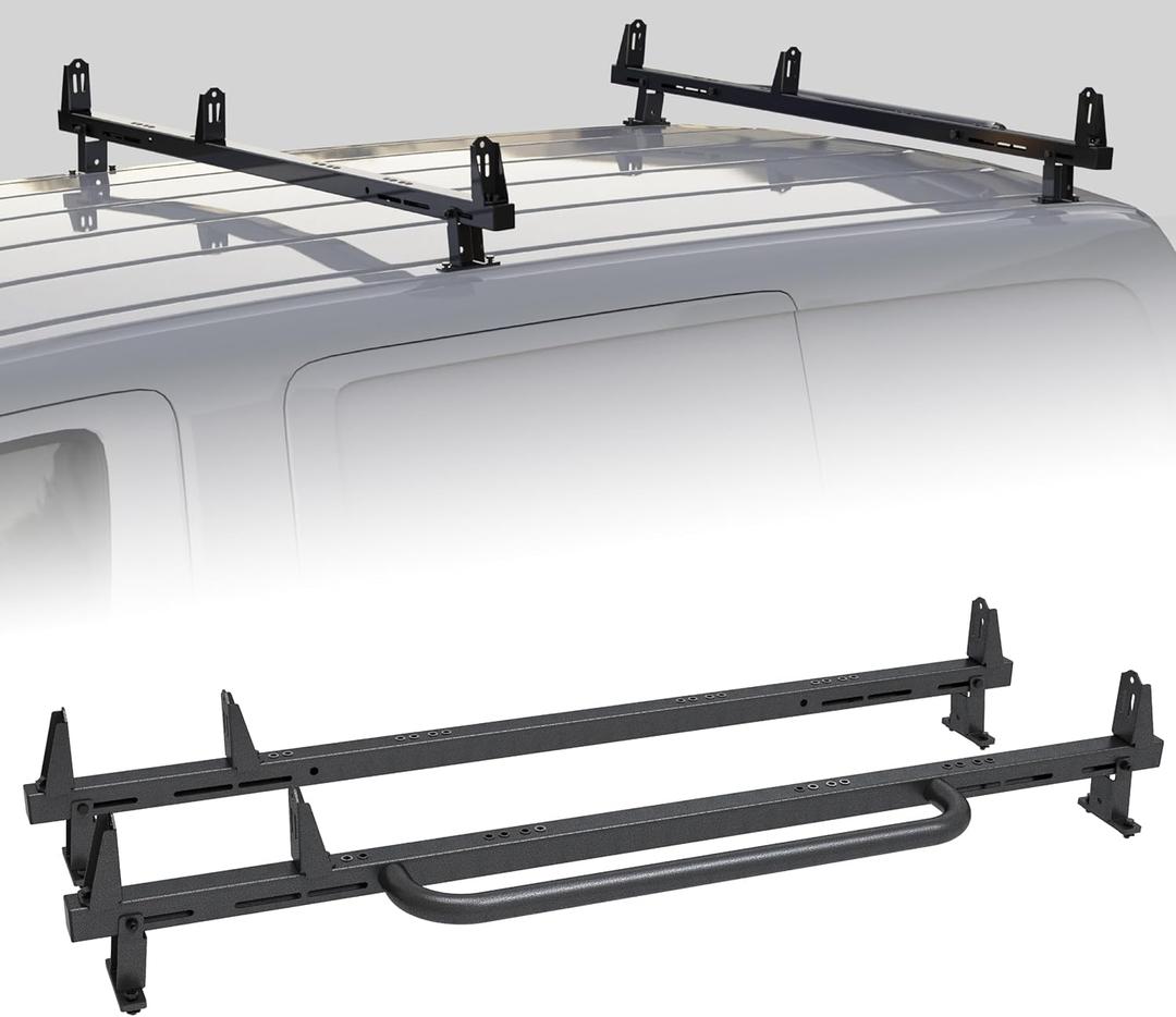 Universal 2 Bars Roof Ladder Rack 700 LBS Capacity Utility Adjustable Cross Bar with Stopper for Van Without Rain Gutter Fit for Kayak Canoe Ladder Lumber Pipes Cargo Carrier Accessories