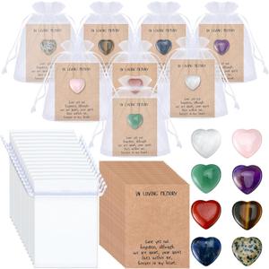 Humyoun 50 Sets Celebration of Life Favors Pocket Token Bulk Cards with Heart Shape Natural Stones Organza Bags Keepsake Sympathy Thank You Gifts for Memorial Party Supply Funeral Guest Return Favors