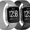 2 Pack Metal Bands Compatible with Fitbit Inspire 2 /Fitbit Inspire HR/Fitbit Inspire Bands for Women Men, Adjustable Replacement Stainless Wristbands for Fitbit Inspire 2 (Black+Silver)