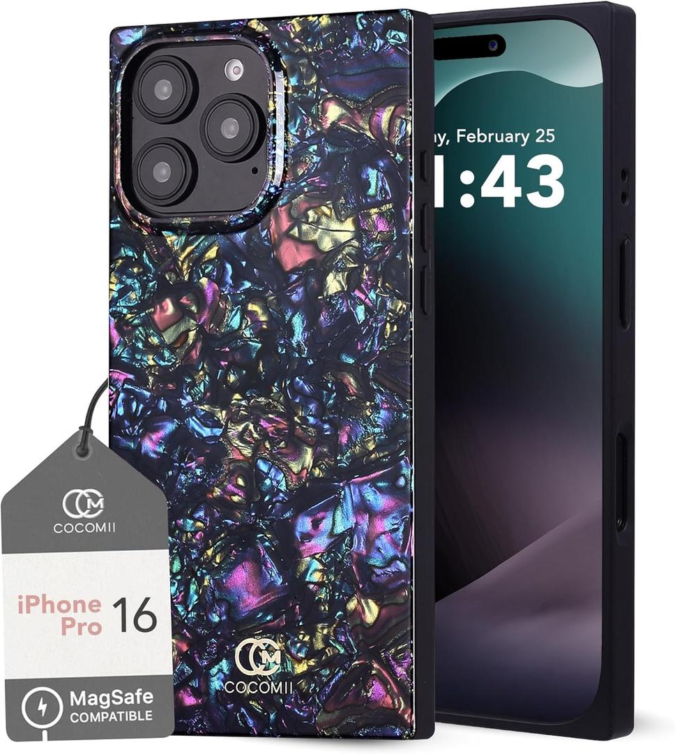 Cocomii - Rectangle iPhone 16 Pro Case Magsafe Compatible, Glossy Opalescent Pearl Phone Case, Glitter Sparkle- Magnetic Glossy Slim iPhone 16 Pro Rectangle Case Magsafe, 6.3 inch, Abalone