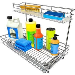 LYNK PROFESSIONAL Pull Out Under Sink Kitchen Cabinet Organizer - 11.5 in. x 21 inch deep Drawer - Sliding Shelf Organizer for Cabinets and Undersink Storage Shelves - Chrome