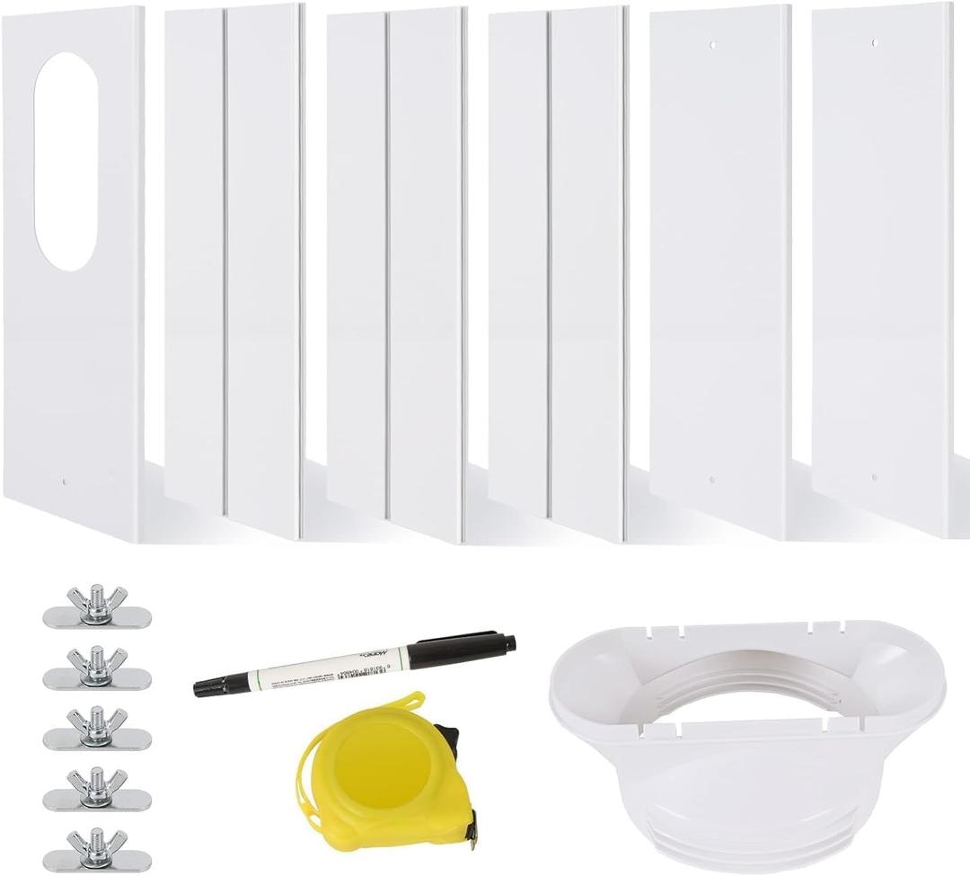 Dotooky Portable AC Window Vent Kit, 6 Pcs Adjustable Range 17-93 inch Sliding Window Kit Reinforced PVC Plate for AC Unit, Air Conditioner Window Seal for 5.9 & 5.1 Inch Diameter Exhaust Hose, White