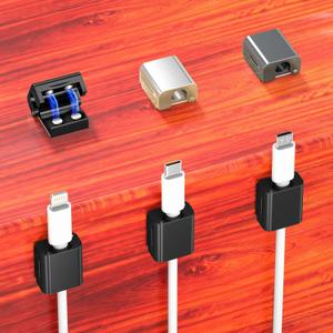 AGVEE 8 Pack Magnetic Cord Organizer Clips, 10mm Ultra-Thin Aluminum Cable Management Holder, 2 Pairs of Strong Magnets Keeper for Home Desk Office Gadgets Accessories, Residue-Free Tape, Black