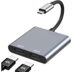 USB C to Dual HDMI Adapter 4K@60Hz, Type C to HDMI Splitter for Dual Monitors, USB C to Dual HDMI Hub Extended Display for MacBook Air/Pro,Dell XPS,HP,Surface,Chromebook