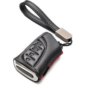Vitodeco Genuine Leather Smart Key Fob Case Compatible with Lexus RX, Lexus ES, Lexus UX, Lexus NX, Lexus GX, Lexus LX, Lexus TX (4-Button, Black/Red)