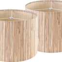 GO&SO 13 IN Drum Boho Lamp Shades Set of 2 Medium, Farmhouse Lamp Shade for Table Lamps Floor Lamp- 13" x 13" x 10" Spider Vintage Lampshade Decor,Natural Straw Shade Replacement,Assembly Required (Yellow-staw woven)