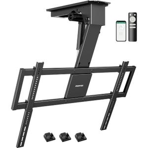 monTEK Motorized Ceiling TV Mount for 43-86 Inch TVs, Heavy-Duty 121lbs (4X Load Tested), Off-Center VESA Compatible, Electric Flip Down with Remote/App/Voice Control, Fits Flat & Pitched Roof