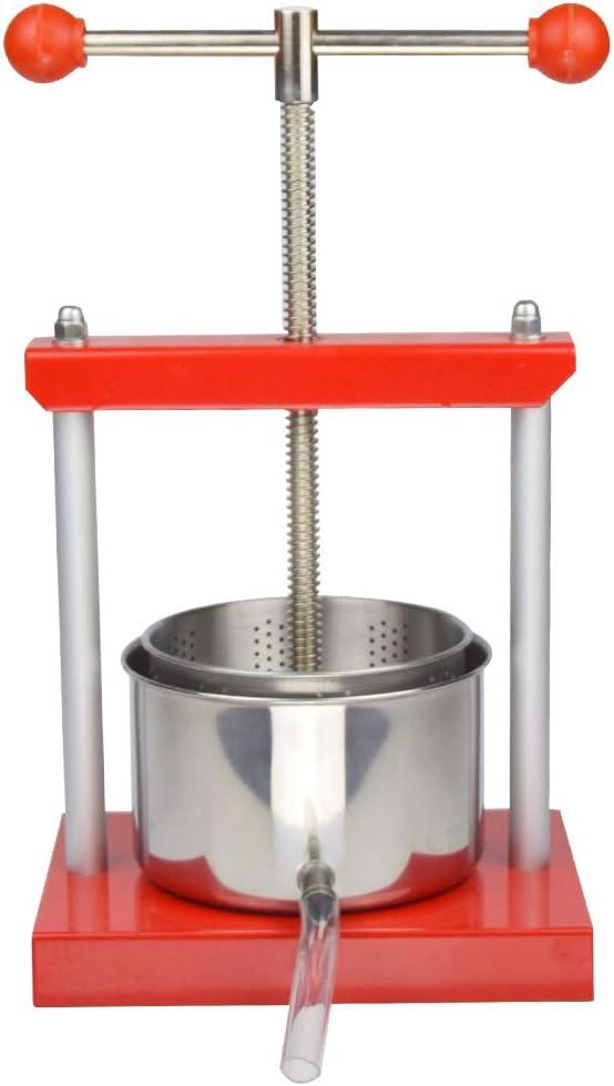 EJWOX Manual Top-Handle Wine Press 0.53 Gal - Stainless Steel Fruit & Herb Press for Juice, Cider, Tincture (Red)