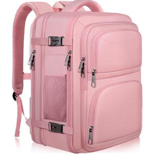 Travel Backpack for Women, 52L Carry On Backpack, Extra Large Expandable Travel Bag, 18.4 Inch TSA Flight Approved Luggage Personal Item Size with USB, Teacher Business Daypack, Pink
