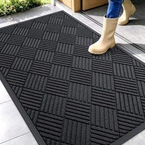 OLANLY Front Door Mat Outside Entrance 47x32, Absorbent, Heavy Duty Sturdy Natural Rubber Doormat Indoor Outdoor, Stain and Fade Resistant, Non-Slip Low Profile Floor Mat for Entryway, Black Diamond