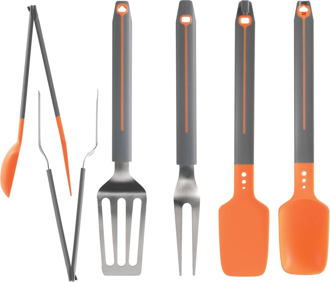 Chefs Path Grip & Flip Utensil Set - Snap-on Kitchen Tongs & Cooking Utensil Set - Cooking Spoon, Spatula Scraper, Grill Spatula, & Grill Fork for Home Kitchen, BBQ Tools, Camping & Outdoor Cooking