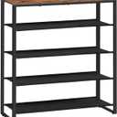 HOOBRO Shoe Rack, 5 Tier Shoe Storage Organizer with 4 Oxford Fabric Shelves and Top Panel, Holds 16-20 Pairs of Shoes, for Entryway and Closet, Industrial, Rustic Brown BF50XJ01