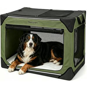 Collapsible Soft Dog Crate 42 Inch, Portable Travel Pet Crate for Extra Large Dogs with 4-Door Mesh, XL Dog Kennel Indoor & Outdoor, Green