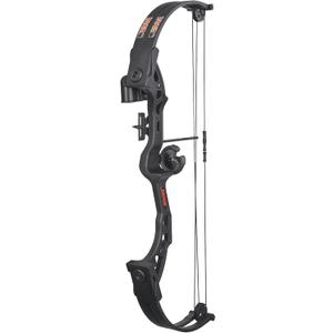 Bear Archery Brave Compound Youth Bow Set, Right Handed, Ages 8-12, Draw Weight up to 25lb, Draw Length up to 19.5", Accessories: Whisker Biscuit Arrow Rest, Bow Sight & Finger Rollers, Black, 26 in.