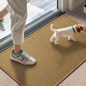 LEKEEPGO Door Mat 17"x29", Low-Profile Door Mat Indoor Entrance, Non Slip Rubber Backing Front Doormat Washable Absorbent Inside Indoor Resist Dirt Entryway Mat, Light Brown