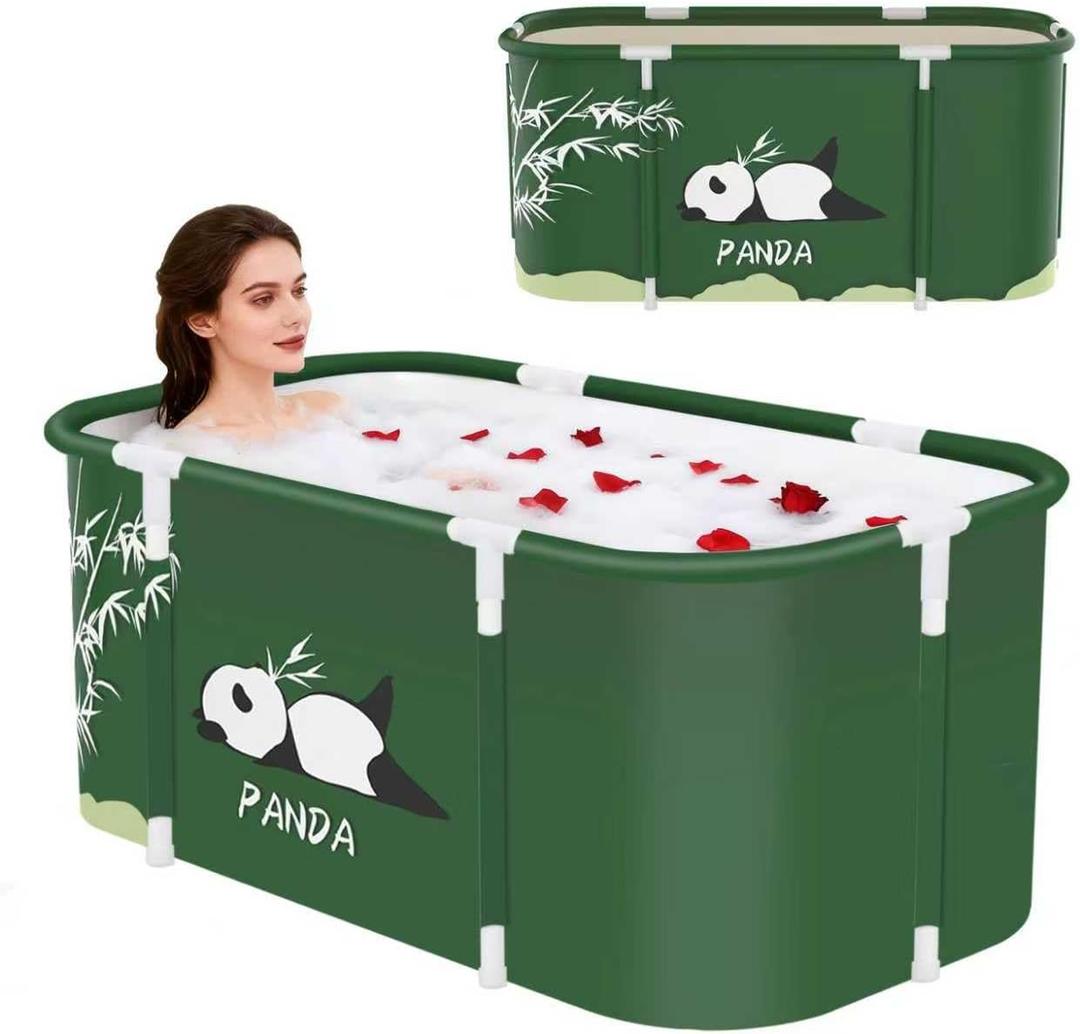 Portable Foldable Bathtub,Foldable Soaking Bathtub for Adults, Freestanding Bathtubs, Hot Bath Tub, Ice Bath, Family Bathroom SPA Tub 47.2x19.7x21.7inch (Panda)