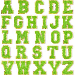 26 Pieces Glitters Patches Iron on Letters Chenille A-Z Patches Decorative Repair Embroidered Personalized Sew on for Clothing Repairing Hats Shirts Shoes Jeans Bags(Gold, Green)