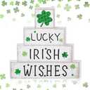 Saysurey 4 Pcs St. Patrick's Day Table Decor Vintage Valentines Block Sign Reversible Wooden Love Centerpieces St. Patrick's Day Irish Shamrock Decoration for Home Shelf Tiered Tray Decor