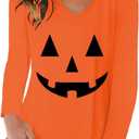 Tobrief Women's Long Sleeve V-Neck Shirts Fall Graphic Tees Loose Casual T-Shirt