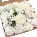 Floroom Ivory White Artificial Flowers Fake Roses Peonies Dahlia and Greenery Combo Box Set for DIY Wedding Bouquets Bridal Shower Centerpieces Floral Arrangements Party Tables Home Decorations