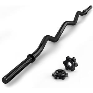 47" EZ Curl Bar Weight Lifting Bar, for Hip Thrusts/Squats/Lunges, 1" Weight Plates Curling Bar for Gym and Home, with Star Collars
