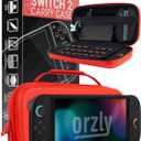 Orzly Case Compatible with Nintendo Switch 2  Protective Travel Carry Case with Screen Padding, Game Card & microSD Slots, Zipped & Open Pockets for Accessories  7.9" Gift Boxed (Red)