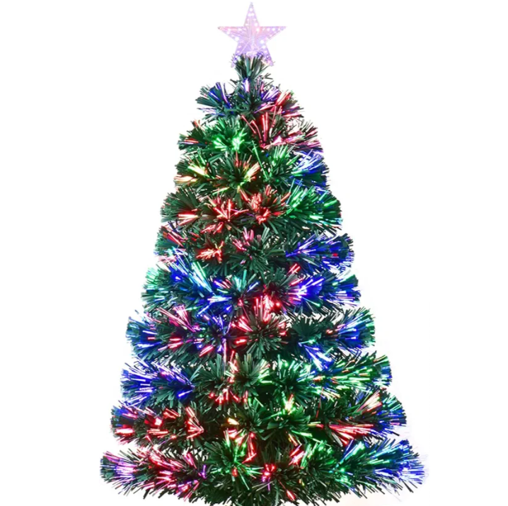 3ft Green Fiber Optic Christmas Tree,Pre-Lit Artificial Mini Christmas Tree, Tabletop Small Xmas Tree with Stars Holiday Home Decorations