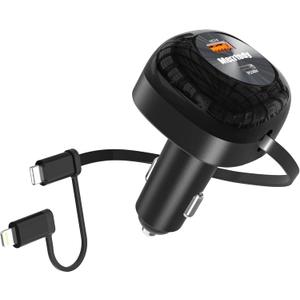 2 x 2025 Upgrade Smallest Retractable Car Charger, Merrtody 81W Max Ultra-Compact Fast Car Adapter with Retractable 30-inch USB-C Cable for iPhone 16/15/14, MacBook Pro, iPad, Galaxy, Pixel, and More