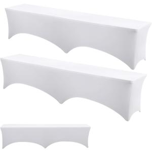 2 Pack 6ft Bench Covers Stretch Folding Bench Cover Spandex Chair Cover Wrinkle Resistant, Removable and Washable Chair Covers for Weddings, Party, Craft Show, Display, Events(White)