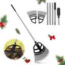 Adjustable Leaf Rake 30-65 Inch  30 Tines Garden Rakes with Non-Slip Handle&Quick-Detach Head Lightweight Yard Rake for Wet Leaves, Pine Needles, Gravel (Black)