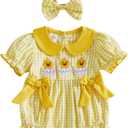 Baby Girl Easter Outfit Newborn Bow Eggs Embroidery Smocked Bubble Romper Easter Onesie Infant Cute Summer Clothes 18-24M