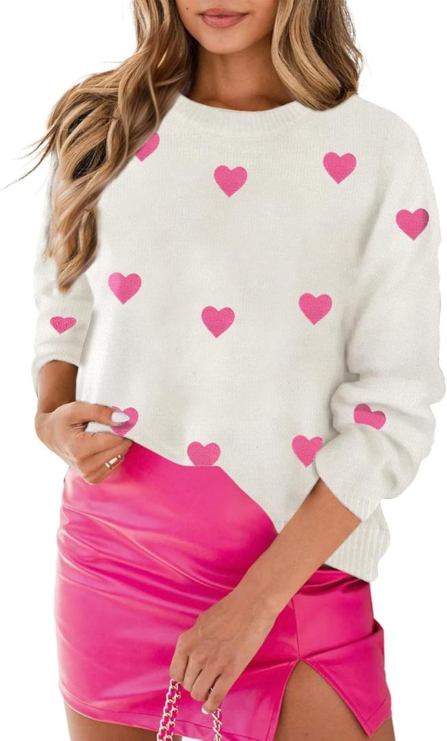 MARZXIN Women 2026 Casual Holiday Love Sweaters Round Neck XOXO Sweater St Patrick Tops Merry Christmas Heart Sweatshirt (White, XL)