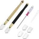 QWORK Glass Cutter Tool Set 2mm-20mm, 9 Pcs Mirror Cutting Tool, 6 Replaceable Glass Cutter Heads, Pencil Style Oil Feed Carbide Tip