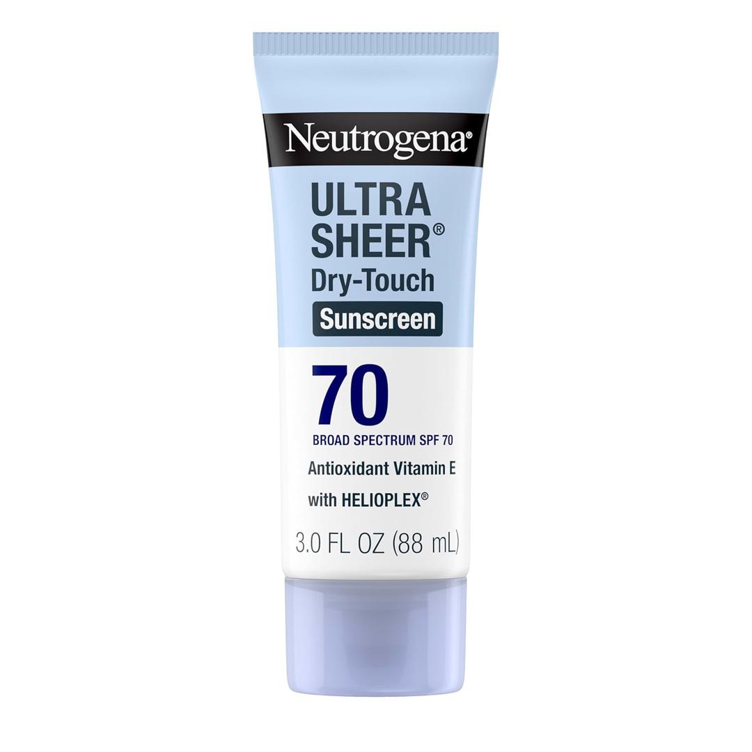 Neutrogena Ultra Sheer Dry-Touch Sunscreen Lotion SPF 70, Broad Spectrum, Water Resistant 80 Min, Oil-Free, Oxybenzone-Free, Non-Comedogenic, Matte Finish, Body Sunscreen, Travel Size 3 Fl Oz