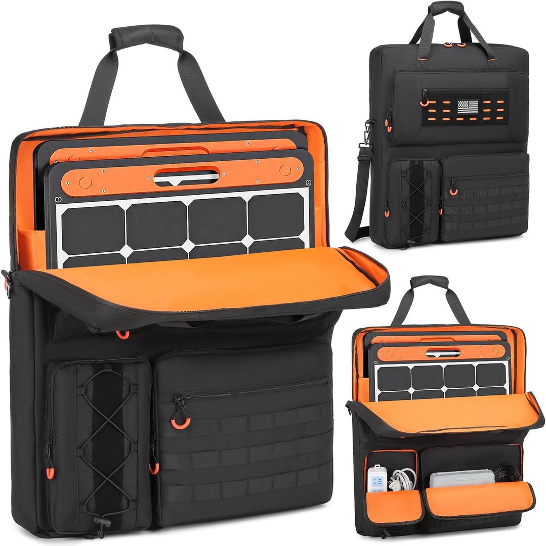 BISKLNDN Solar Panel Carrying Case for Jackery SolarSaga 100W 100X 200W, Solar Panel Storage Bag with Protective Liner & Strap for 2 Battery Panels & Accessories